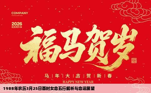 1988年农历3月25日酉时女命五行解析与命运展望